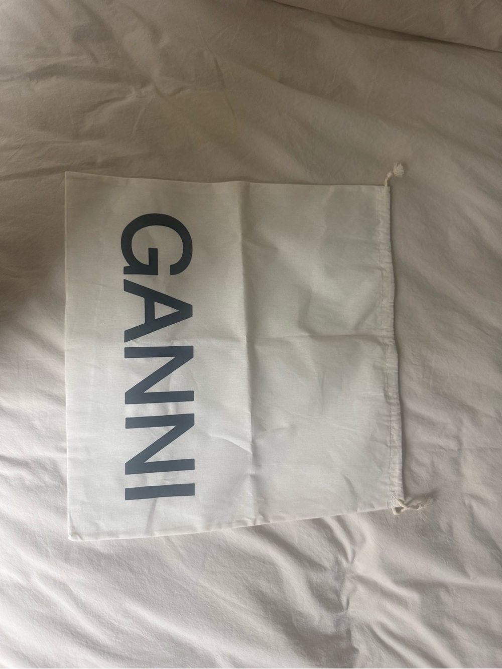Ganni White Drawstring Dust Bag with Black Logo